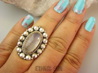 bpe9168 Biżuteria Orientalna !!! Piękny Egzotyczna Pierścień Pierścionek Kamień Księżycowy r.15 Srebro 925 #