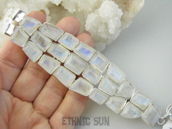 bb3860 WSPANIAŁA Tęczowa WIELOBARWNA Szeroka DUŻA Aż 62 gramy, 25 sztuk kamieni Bransoleta Bransoletka Szlifowany Kamień Księżycowy Srebro 925 #