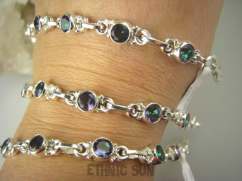 bb3133 Wielobarwna Pawia Piękność  !!! Przepiękna Delikatna Bransoleta MYSTIC TOPAZ - 7 sztuk SREBRO 925 #