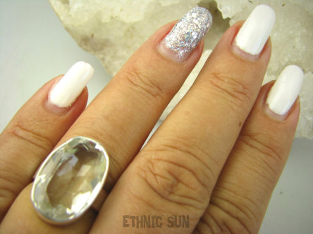 bpee3882 WSPANIAŁY KLASYCZNY OKAZ Odpromiennik zdobi leczy chroni Lśniący Pierścień Kryształ Górski r.16 Srebro 925 #