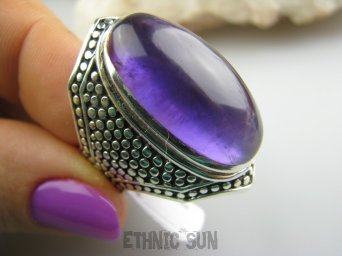 bpe4082 Niezwykły OKAZ WIELKI Pierścień naturalny AMETYST - kamień mądrości r.21 Srebro 925 #