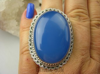 bpe7159 OLBRZYM 29 gramów 4.4 cm / 3.4 cm ! Niebiańska Piękność WSPANIAŁY Regulowany Pierścień CHALCEDON (TARCZYCA) r.17, r.18, r.19, r.20, r.21, r.22 , r.23, r.24   Srebro 925 #