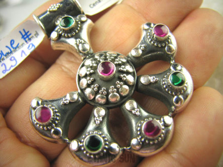 bwe2919 Przepiękny Wisior marokańskie wzornictwo Maroko Rubin i Szmaragd Indyjski Rubiny, Szmaragdy SREBRO 925 #  