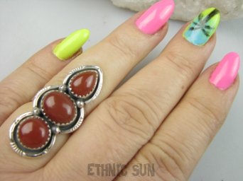 bpe9554 Orientalna Piękność Długi 3.8 cm cudownie zdobiony Pierścień Pierścionek Czerwony Onyks r.16 Srebro 925 #