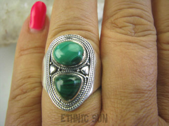 bpe6285 Biżuteria Egzotyczna !!! Pierścień Zielony MALACHIT - pobudza kreatywność r.21/ r.22 Srebro 925 #