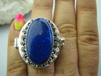 bpe4831 SEKRETNIK Otwierany Duży Pierścień na Zdjęcia lub Marzenia Lapis Lazuli - strażnik prawdy i mądrości r.15 Srebro 925 #