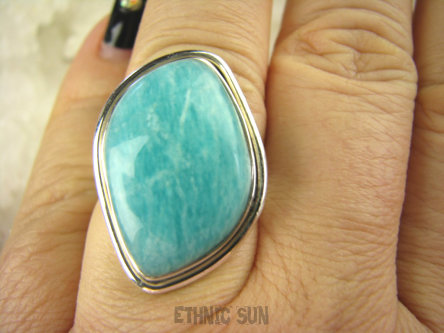 bpe6742 MORSKA FALA  !!!Klasyczny Pierścień morski zielono turkusowy Amazonit - Kamień Marzeń i realizacji r.17 lśniące Srebro 925 #