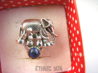 bpe9284 Przepiękny Unikatowy Delikatny Pierścień Pierścionek SŁOŃ na szczęście Lapis Lazuli z pirytem r.13 Srebro 925 #
