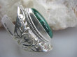 bpe4664 Cudowny, Ażurowy, Długi 4,1 cm Pierścień naturalny MALACHIT - pobudza kreatywność r.16 Lśniące kute Srebro 925 # - 5