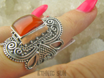 bpe9474 FENOMENALNA PIĘKNOŚĆ   Arcydzieło tak inny klejnot 17G DUŻY masywny Pierścień CZERWONY ONYKS - regeneruje SERCE, EGZEMY, PAMIĘĆ r.12 Mały rozmiar na szczupłe dłonie Srebro 925 #