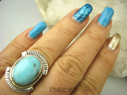 bpe8539 Niezwykły OKAZ Piękny Pierścień Pierścionek naturalny Błękitny TURKUS ARIZONA Turkusy r.17/ r.18 egzotyczne Srebro 925 #