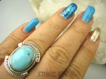 bpe8539 Niezwykły OKAZ Piękny Pierścień Pierścionek naturalny Błękitny TURKUS ARIZONA Turkusy r.17/ r.18 egzotyczne Srebro 925 #