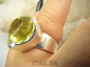 bpee3951 Pierścień Pierścionek złocisto słoneczny CYTRYN niezwykły szlif OKAZ Cytryn - kamień antycukrzycowy r.17 Srebro 925 #