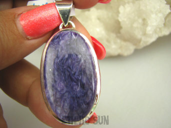 bwe3283 Drogocenny NIEZWYKŁY OKAZ 14G !!!! WISIOR Zawieszka RZADKI Fioletowy CZAROIT z Syberii SYBERIA Srebro 925 #