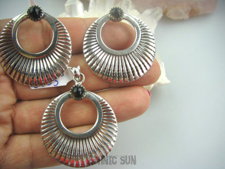 bwe2403 Piękny duży Ażurowy Wisior KOŁO Kwarc Dymny -  kamień antystresowy i uspokajający Srebro 925