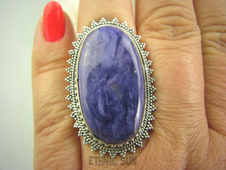 bpe4538 UNIKALNY DROGOCENNY RZADKI CZAROIT - kamień jasnowidzów ! Orientalny Owalny Pierścień z czaroitem r.17 Srebro 925 #