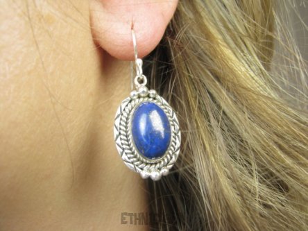 bke1229 Egzotyczne Lekkie Kolczyki z królewskimi Lapis Lazuli z pirytem w orientalnej oprawie Srebro 925