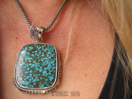 bwe3125 CUDOWNY UNIKAT Z NEPALU - Piękny Egzotyczny Wisior naturalny TURKUS Turkusy Srebro 925 #