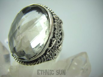 bpee2827 Odpromiennik zdobi leczy chroni Lśniący Pierścień naturalny Kryształ Górski r.13 orientalne Srebro 925 #