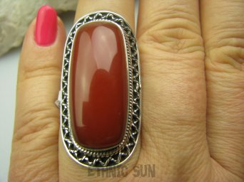 bpe4187 Duży cudowny OKAZ  Długi 3.9 cm  Pierścień naturalny KARNEOL - kamień odwagi r.15/ r.16 Srebro 925 #