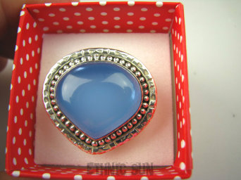 bpe7793 Błękitne Cacko Niebieski WSPANIAŁY Pierścień CHALCEDON (TARCZYCA) r.13/ r.14 egzotycznie zdobione Srebro 925 #