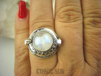 bpe8081 Biżuteria Orientalna Piękny mieniący się Sekretnik !!! Otwierany Pierścień na zdjęcia Kamień Księżycowy r.16 Srebro 925 #