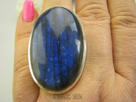 bpe4347 GRANATOWY OKAZ !!!! 25 gramów !!! Klasyczny Pierścień Labradoryt Spektrolit - kamień Zorzy Polarnej r.19/ r.20 Srebro 925 #