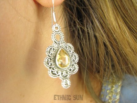 bkee1042 BOSSKO PIĘKNE EGZOTYCZNE !!!!  Lekkie Piękne Kolczyki z Cytrynami CYTRYN - kamień antycukrzycowy Srebro 925