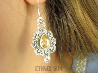 bkee1042 BOSSKO PIĘKNE EGZOTYCZNE !!!!  Lekkie Piękne Kolczyki z Cytrynami CYTRYN - kamień antycukrzycowy Srebro 925