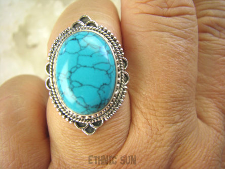 bpe6956 Biżuteria Egzotyczna !!! Cudny Pierścień turkusowy Howlit r.15/ r.16 Srebro 925 #