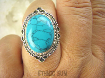 bpe6956 Biżuteria Egzotyczna !!! Cudny Pierścień turkusowy Howlit r.15/ r.16 Srebro 925 #