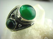 bpe2739  Piękna Oksydowana szeroka Obrączka  Pierścień Malachit i Zielony Onyks - regeneruje SERCE, EGZEMY, PAMIĘĆ Malachit - pobudza kreatywność r.15/ r.16 Srebro 925 # - 7