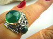 bpe2739  Piękna Oksydowana szeroka Obrączka  Pierścień Malachit i Zielony Onyks - regeneruje SERCE, EGZEMY, PAMIĘĆ Malachit - pobudza kreatywność r.15/ r.16 Srebro 925 # - 4