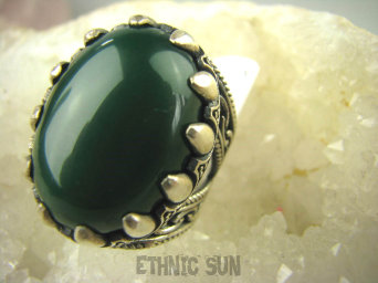 bpe6251 DRAPIEŻNY PAZUR !!!! CUDO Duży PIERŚCIEŃ z podwójną szeroką obrączką Zielony Onyks r.18 Srebro 925 #