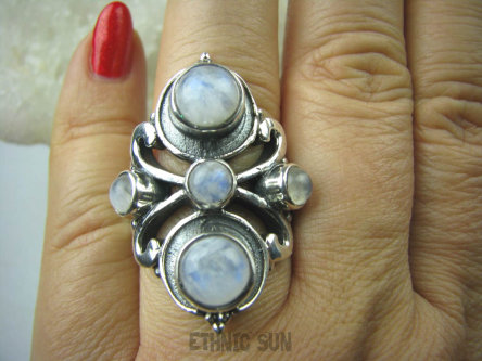 bpe5426 FINEZYJNY DUŻY Masywny 16 gramów !!! Cudowny  Pierścień Kamień Księżycowy r.22 Srebro 925 #