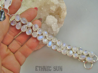 bb3883 DWURZĘDOWA 38 gramów 30 sztuk kamieni Wspaniała Wielobarwna Bransoleta Bransoletka Kamień Księżycowy Srebro 925 #