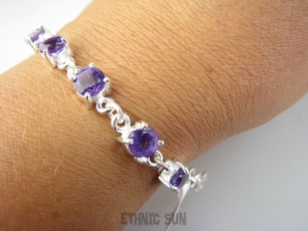 bb3820 PRZEPIĘKNA Delikatna Bransoleta Bransoletka Intensywnie Fioletowy Ametyst szlifowany 10 sztuk Srebro 925 #