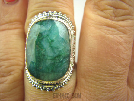 bpee2697 Szmaragdowe cacko  - Pierścień zielony Szmaragd Indyjski Szmaragdy r.17 Srebro 925 #