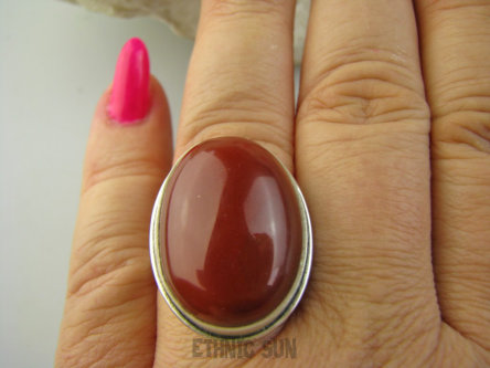 bpe9473 Cudowny Klasyczny Pierścień Pierścionek czerwony ONYKS regeneruje SERCE, EGZEMY,PAMIĘĆ r.22 Srebro 925 #