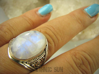 bpe6389 Biżuteria Egzotyczna !!! Delikatny Ażurowy Pierścień Wielobarwny Kamień Księżycowy r.20/ r.21 ażurowa obrączka Srebro 925 #