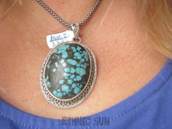 bwe3784 CUDOWNY OKAZ 26g !! 6.2 cm !!! UNIKAT Piękny Egzotyczny Wisior Zawieszka naturalny TURKUS Turkusy Srebro 925 #