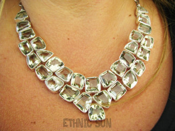 bn1643 LUKSUSOWY DUŻY Komplet biżuterii naszyjnik i kolczyki 95 gramów Przepiękna Duża Kolia Regulowany Naszyjnik Rzadki Zielony Ametyst Srebro 925 #