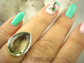 bpee4097 LUX CUDOWNY Pierścień Pierścionek z zielonym Ametystem Rzadkość Zielony AMETYST r.15/ r.16 Srebro 925 #