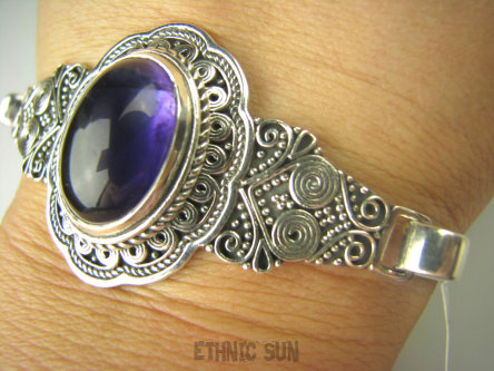 bb3123 Pięknie Zdobiona Księżna Duża BRANSOLETA Bangla z możliwością odpinania Fioletowy Ametyst 33 G Srebro 925 #
