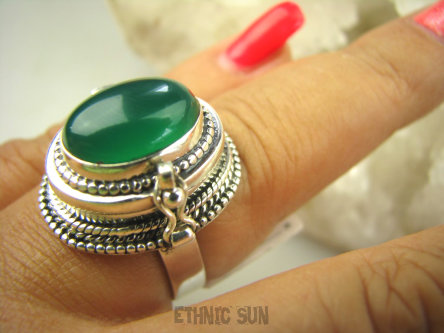 bpe8218 Wybitnie Piękny Sekretnik UNIKAT !!! Otwierany Pierścień na zdjęcia lub marzenia Zielony Onyks r.16 Srebro 925 #