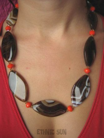 an1524 Soczysta Pomarańcza w Czekoladzie DUŻY Naszyjnik AGAT Srebro