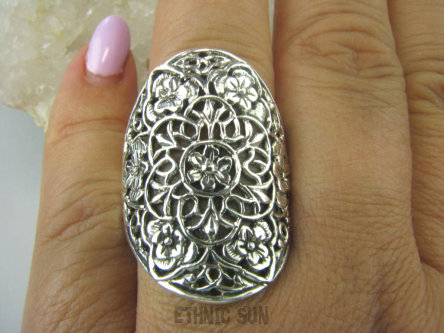 bpe6175  DUŻY Ażurowy Orientalny Pierścień Cały ze Srebra r.21 SREBRO 925 #