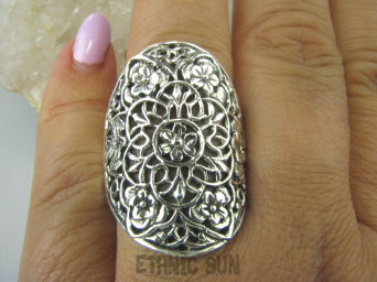 bpe6175  DUŻY Ażurowy Orientalny Pierścień Cały ze Srebra r.21 SREBRO 925 #