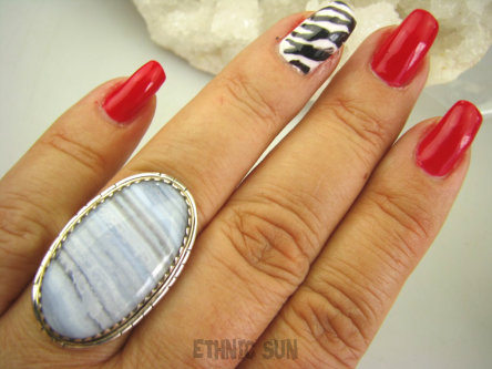 bpe8020 Fioletowo-niebieski Pierścień KORONKOWY AGAT BLUE LACE kamień spokoju i pozytywnego myślenia idealny na STRES, CHOROBY OCZU, USZU UKOJENIE DUSZY r.19 Srebro 925 #