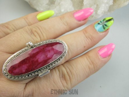 bpee4500 Ależ GIGANT 31 g Namiętny RUBIN Indyjski ! Piękny sekretnik na Zdjęcia ! Duży, Długi 4,7 cm !!!  Otwierany Pierścień na Zdjęcia lub Marzenia r.21/ r.22 Srebro 925 #